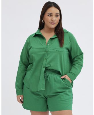 You & All - Green Long Sleeve Linen Blend Shirts - Shirts & Polos (Green) Green Long Sleeve Linen Blend Shirts