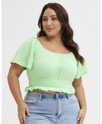 You & All - Green Peasant Short Sleeve Shirred Jersey Top - Tops (Green) Green Peasant Short Sleeve Shirred Jersey Top