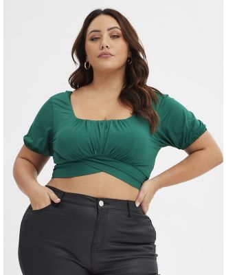 You & All - Green Tie Back Gathered Bust Short Sleeve Top - Cropped tops (Green) Green Tie-Back Gathered Bust Short Sleeve Top