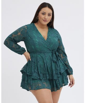 You & All - Green Wrap Playsuit Long Sleeve Lace - Jumpsuits & Playsuits (Green) Green Wrap Playsuit Long Sleeve Lace