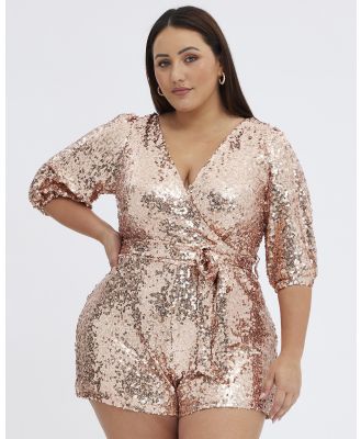 You & All - METALLIC Cocktail Party Playsuit Short Sleeve Sequin - Jumpsuits & Playsuits (Gold) METALLIC Cocktail Party Playsuit Short Sleeve Sequin