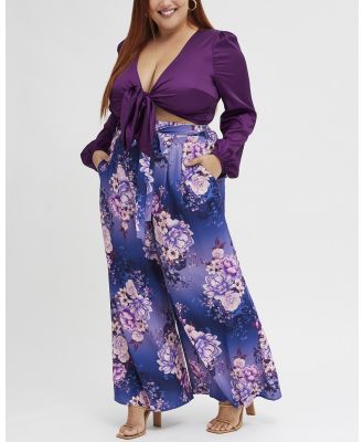 You & All - Multi Floral Wide Leg High Rise Belted Pants - Pants (Multi) Multi Floral Wide Leg High Rise Belted Pants