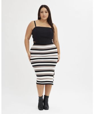 You & All - Multi Stripe Knit Skirt Midi Side Split - Skirts (Multi) Multi Stripe Knit Skirt Midi Side Split