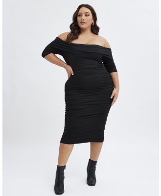 You & All - Off Shoulder Bodycon Jersey Midi Dress - Bodycon Dresses (Black) Off Shoulder Bodycon Jersey Midi Dress