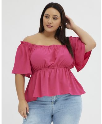 You & All - Pink Bardot Top Short Sleeve Off Shoulder - Tops (Pink) Pink Bardot Top Short Sleeve Off Shoulder