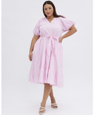 You & All - Pink Midi Dress Tiered Notch Collar Belted - Full Tights (Pink) Pink Midi Dress Tiered Notch Collar Belted