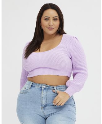 You & All - Purple Knit Top Square Neck Long Sleeve Crop - Jumpers & Cardigans (Purple) Purple Knit Top Square Neck Long Sleeve Crop