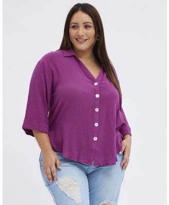 You & All - Purple Relaxed Shirt Three Quater Sleeve V Neck - Casual shirts (Purple) Purple Relaxed Shirt Three Quater Sleeve V-Neck