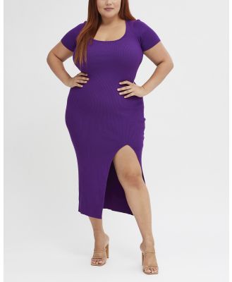 You & All - Purple Short Sleeve Midi Knit Dress - Dresses (Purple) Purple Short Sleeve Midi Knit Dress