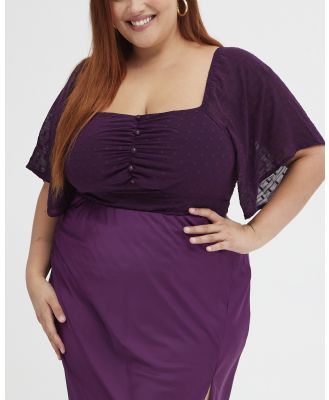 You & All - Purple Short Sleeve Ruched Bodysuit - Tops (Purple) Purple Short Sleeve Ruched Bodysuit