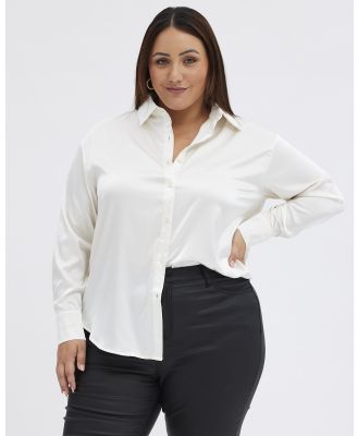 You & All - White Relaxed Shirt Long Sleeve Satin - Shirts & Polos (White) White Relaxed Shirt Long Sleeve Satin