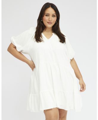 You & All - White Swing Dress Mini Half Sleeve V Neck Linen Blend - Dresses (White) White Swing Dress Mini Half Sleeve V Neck Linen Blend