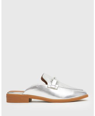 Zeroe - Becci Square Toe Mule Loafers - Flats (Silver) Becci Square Toe Mule Loafers