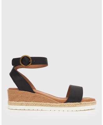 Zeroe - Wider Fit Carma Low Wedge Sandals - Wedges (Black) Wider Fit Carma Low Wedge Sandals