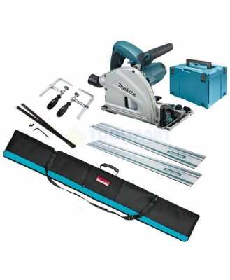 Makita SP6000JT2X - Plunge Saw 1300W 165mm Kitbox +2 x 1400mm Rail + Joiner Set+ PCD Blade + G Clamp Set + Rail Bag