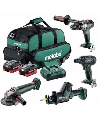 Metabo MET18BL4SB2HD55ES - 18V Brushless Drill/300Nm Wrench/Grinder/Sabre Saw Combo Kit (2 x 5.5Ah)