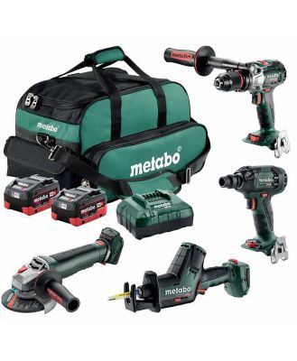 Metabo MET18BL4SB2HD55ET - 18V Brushless Drill/300Nm Wrench/Grinder with Paddle Switch/Sabre Saw Combo Kit (2 x 5.5Ah)