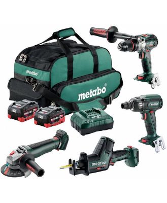 Metabo MET18BL4SB2HD55EV - 18V Brushless Drill/400Nm Wrench/Grinder with Paddle Switch/Sabre Saw Combo Kit (2 x 5.5Ah)