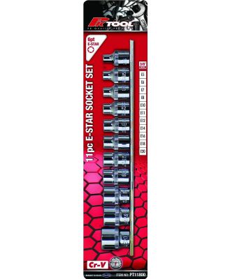 PKTool PT11800 - Socket Set E Torx 3/8 Drive - 11 Piece On Rail