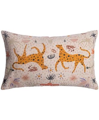Leaping Leopards Lumbar Linen Cushion