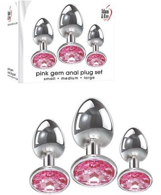Adam and Eve 3 Piece Pink Gem Base Metal Butt Plug Set