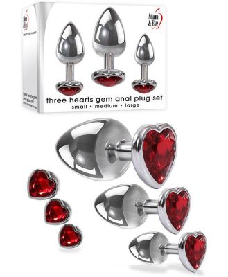 Adam and Eve 3 Piece Red Heart Gem Base Metal Butt Plug Set