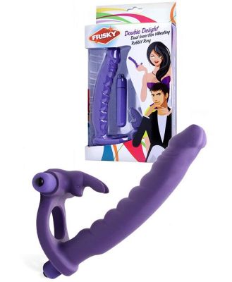 Frisky 6.5 Silicone Double Penetration Vibrating Rabbit Cock Ring